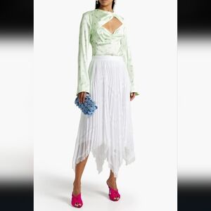 Alice +Olivia Katz lace-trimmed plissé-chiffon midi skirt